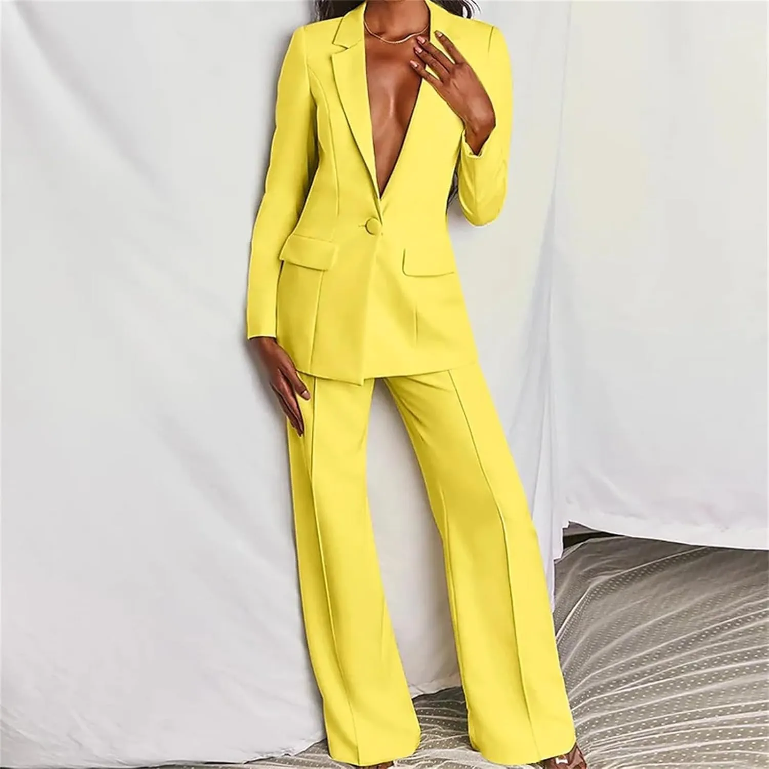 2 Piece Pant Suits for Women Dressy Business Casual Outfits Office Work Suit Set Professional Blazer Pant Suits Set
