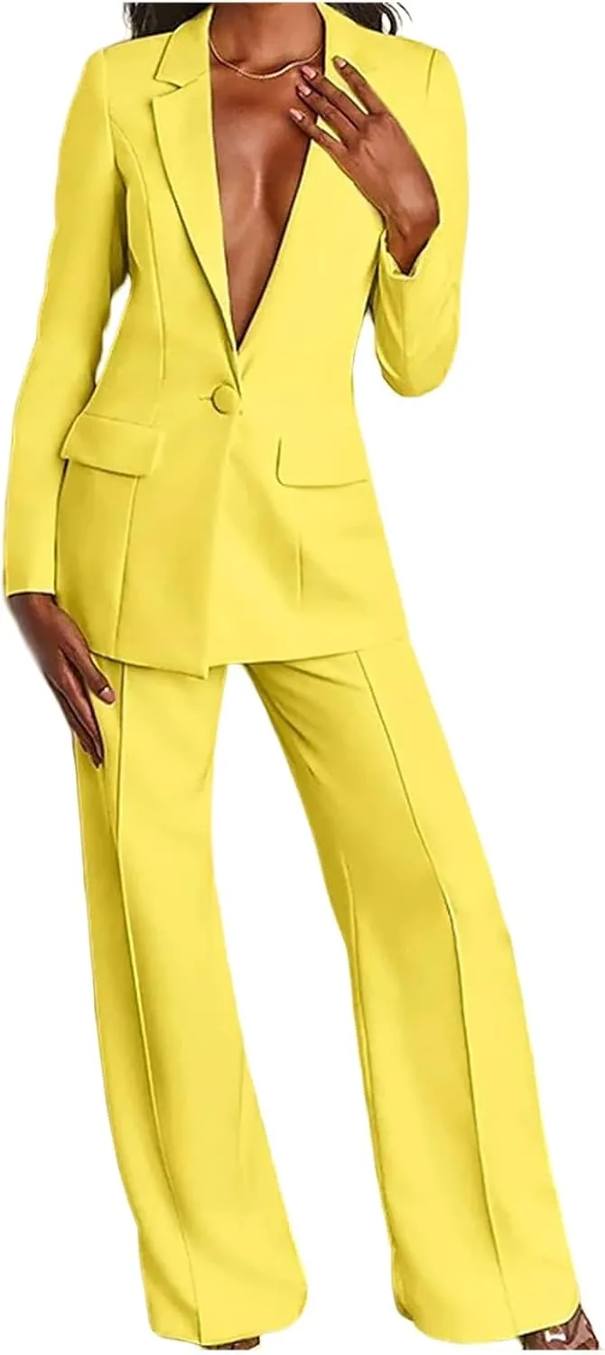 2 Piece Pant Suits for Women Dressy Business Casual Outfits Office Work Suit Set Professional Blazer Pant Suits Set
