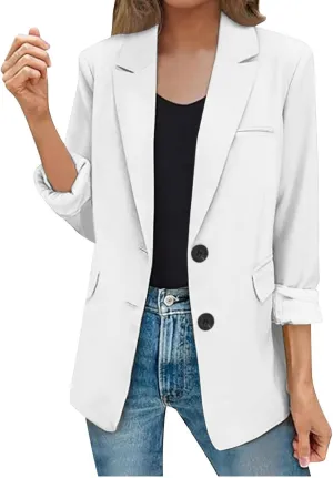 2025 Womens Work Office Blazer Jacket Casual Bussiness Blazers Open Front Long Sleeve Button Down Lapel Blazer