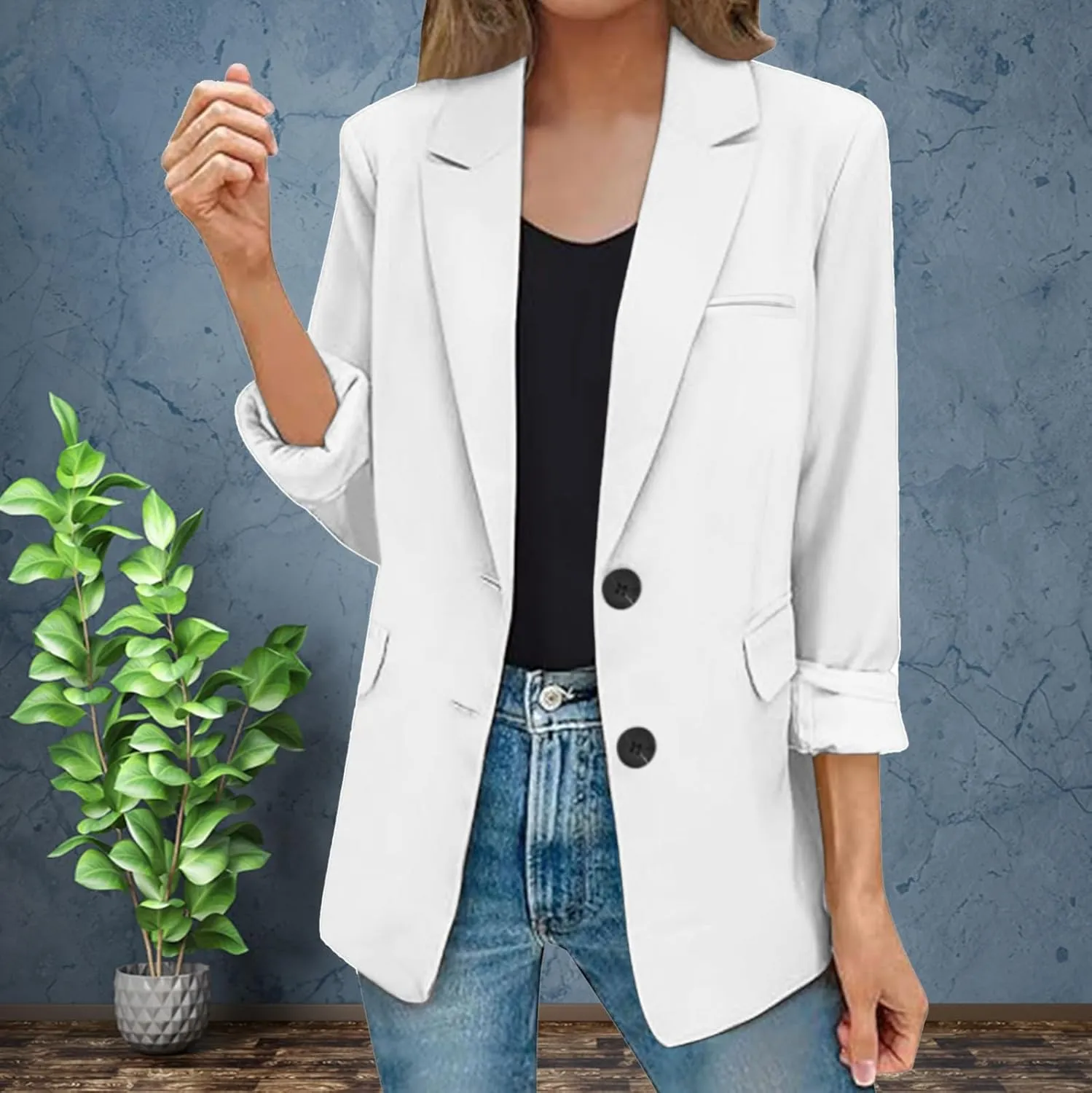 2025 Womens Work Office Blazer Jacket Casual Bussiness Blazers Open Front Long Sleeve Button Down Lapel Blazer