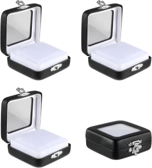 4 Pcs PU Leather Gemstone Display Box Black Diamond Jewelry Box Loose Stone Jewelry Case with Clasp Lid for Gemstone Coin Jewelry Gift Packing