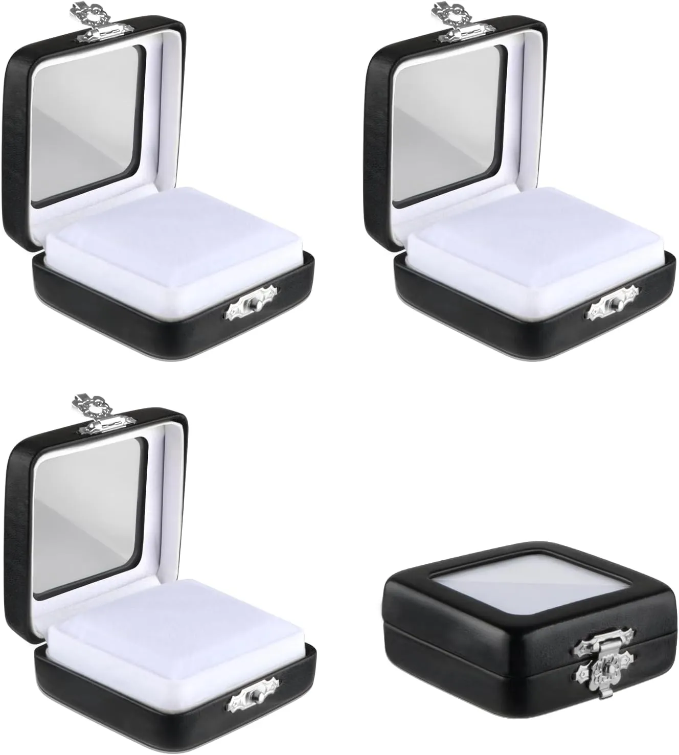 4 Pcs PU Leather Gemstone Display Box Black Diamond Jewelry Box Loose Stone Jewelry Case with Clasp Lid for Gemstone Coin Jewelry Gift Packing