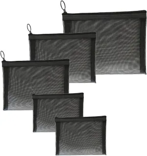 5PCS Zipper Pouch Bags - Travel Kit Storage for Credit Card, Key Holder, Coin Purse - Mesh Cosmetic Bag (Black)
