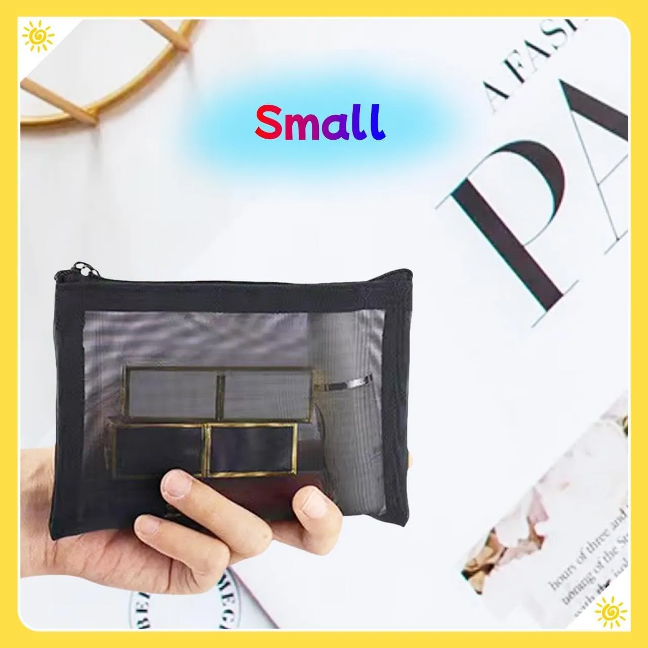 5PCS Zipper Pouch Bags - Travel Kit Storage for Credit Card, Key Holder, Coin Purse - Mesh Cosmetic Bag (Black)