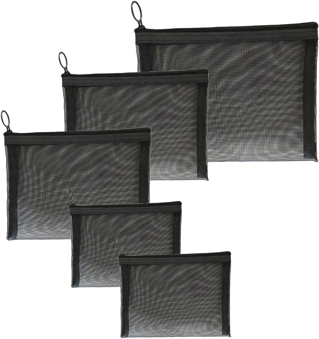5PCS Zipper Pouch Bags - Travel Kit Storage for Credit Card, Key Holder, Coin Purse - Mesh Cosmetic Bag (Black)