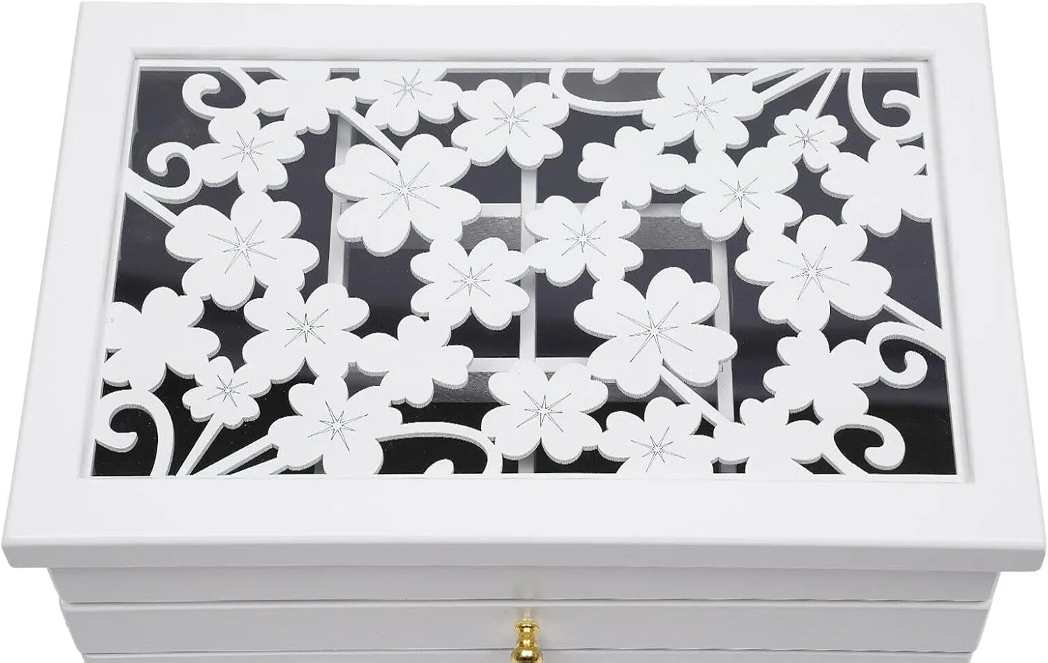 6-Layer White Jewelry Box, Exquisitely Lucky Four Leaf Clover Wooden Jewelry Box Organizer Jewelry Storage Organizer Great Ideal for Earring, Ring, Necklace, Bracelets
