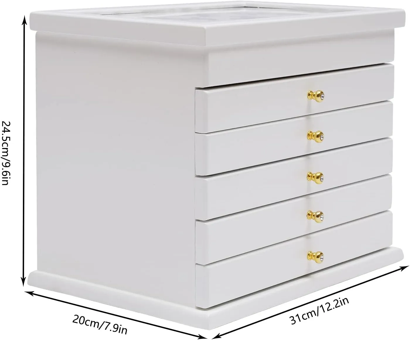6-Layer White Jewelry Box, Exquisitely Lucky Four Leaf Clover Wooden Jewelry Box Organizer Jewelry Storage Organizer Great Ideal for Earring, Ring, Necklace, Bracelets