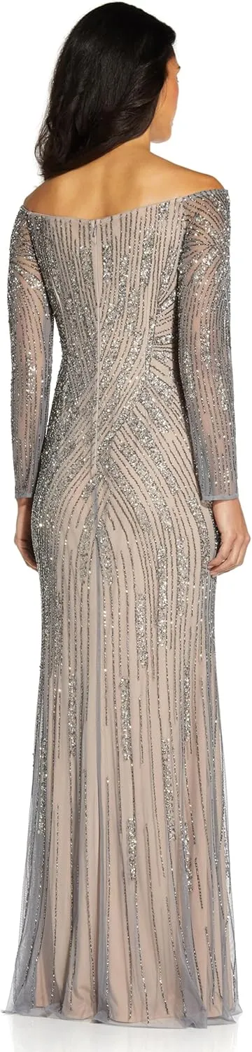 Adrianna Papell Women's Beaded Off Shoulder Gown
