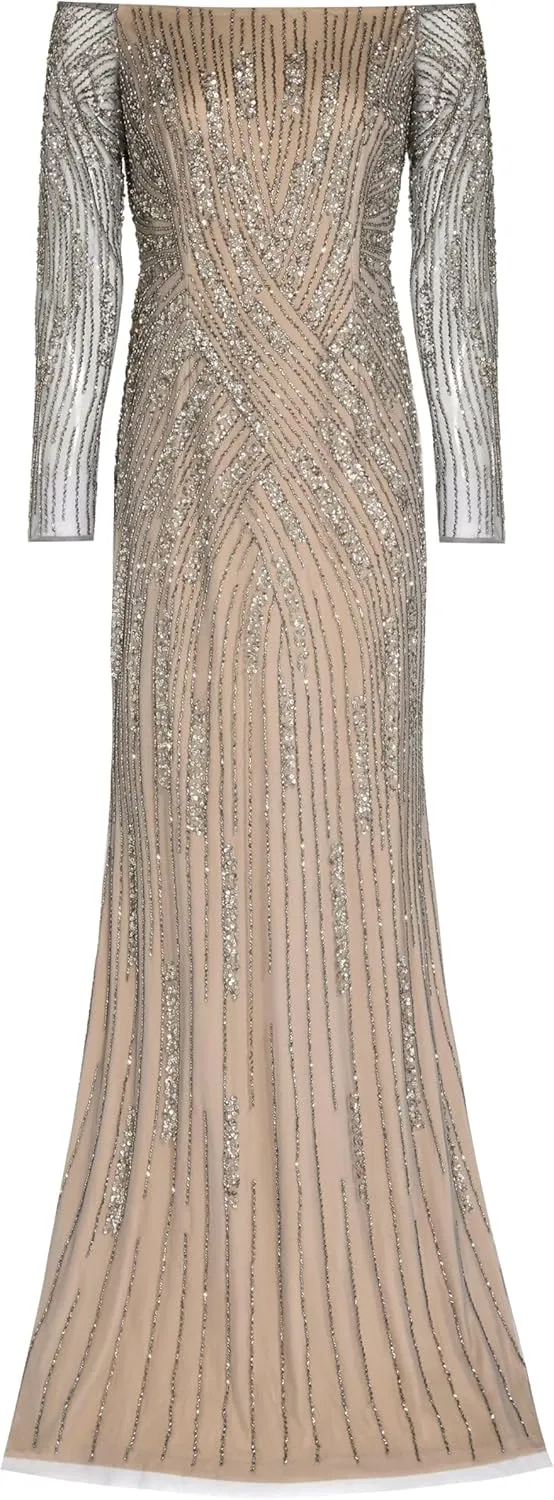 Adrianna Papell Women's Beaded Off Shoulder Gown