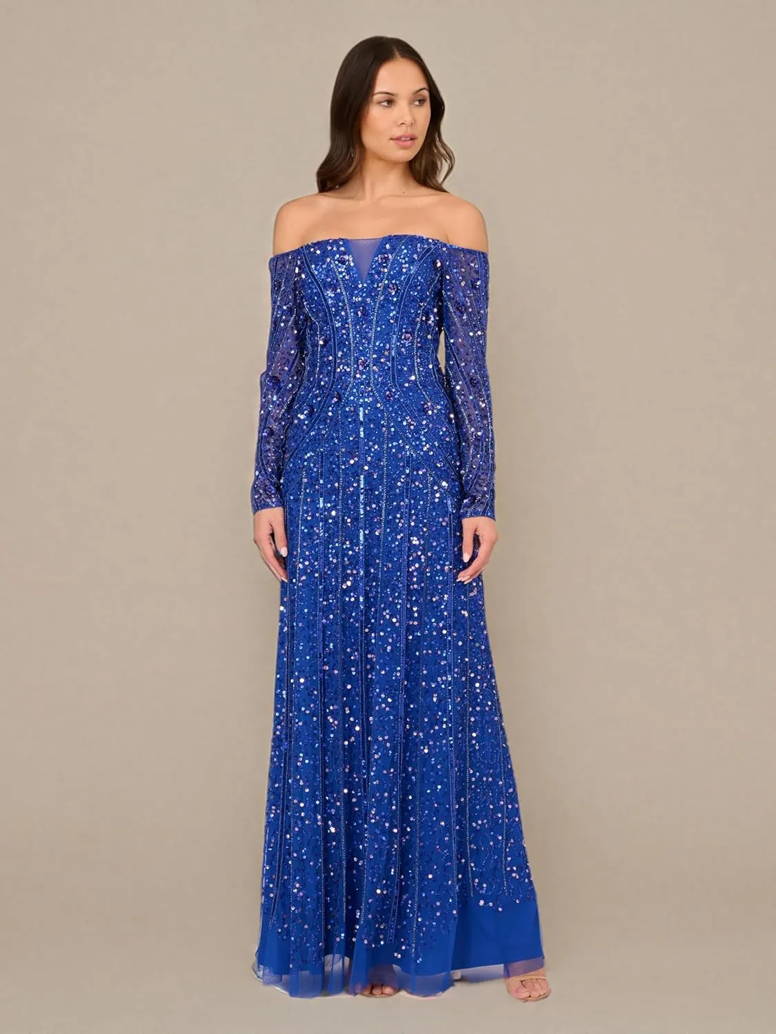 Adrianna Papell Women's Beaded Off Shoulder Gown