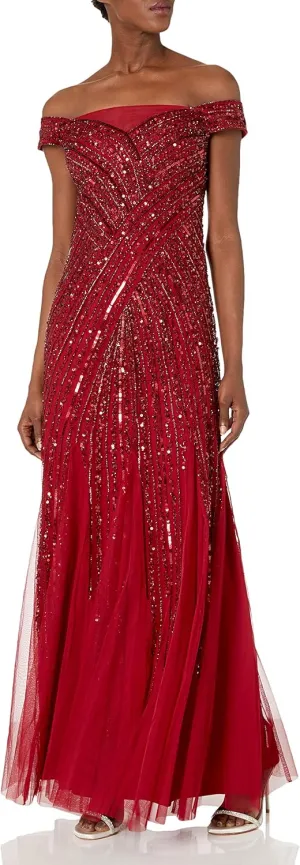Adrianna Papell Women's Beaded Off Shoulder Gown