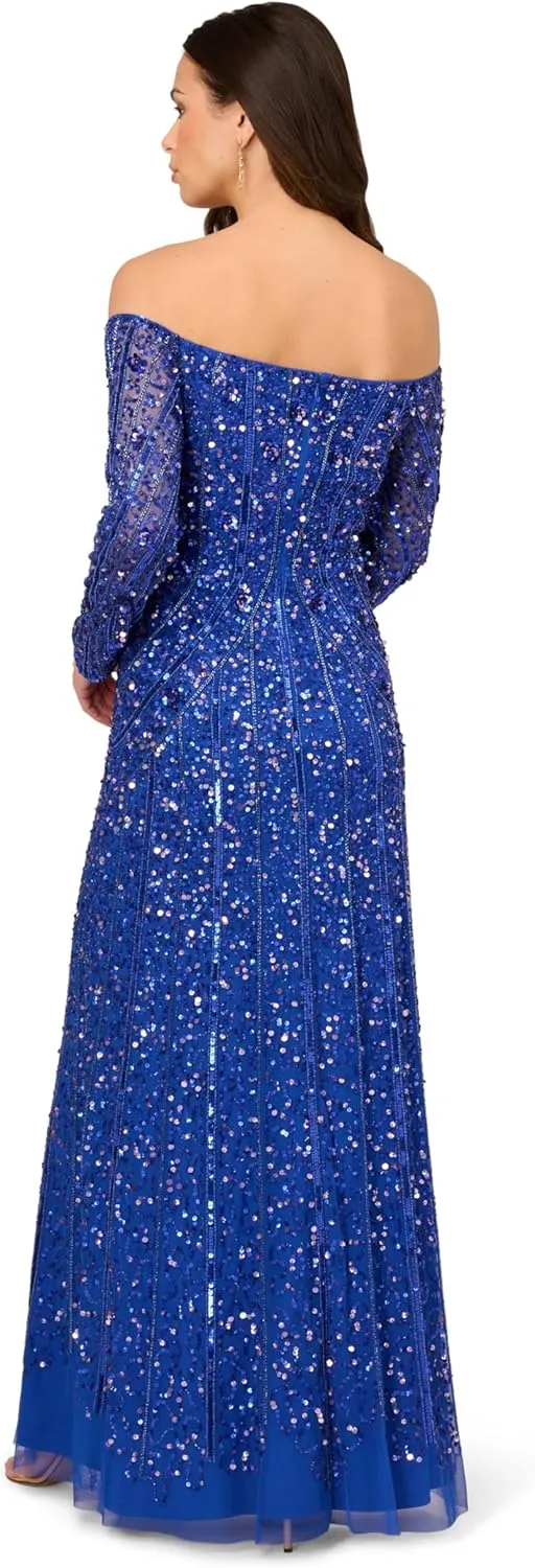 Adrianna Papell Women's Beaded Off Shoulder Gown