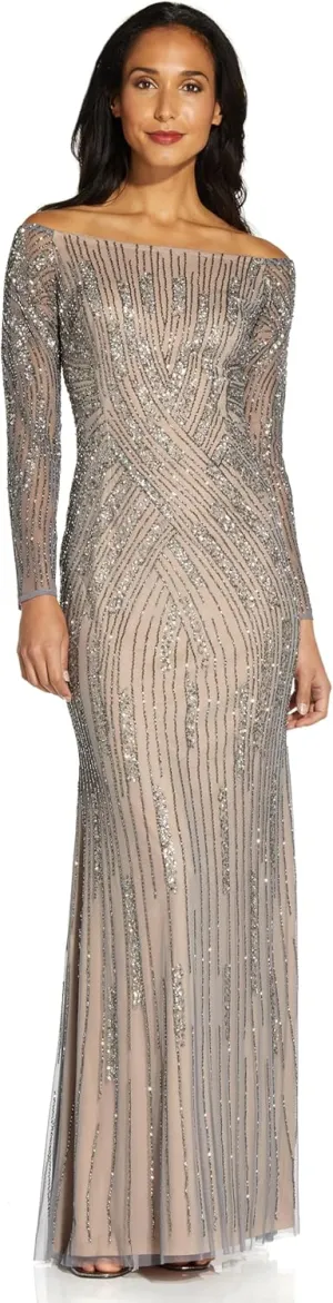Adrianna Papell Women's Beaded Off Shoulder Gown