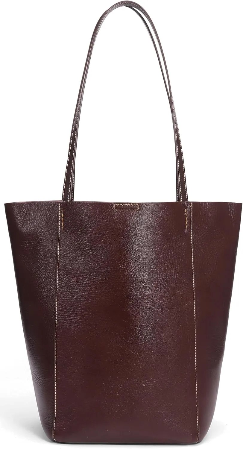 Afashor Genuine Leather Tote Shoulder Handbag Bucket Hobo Purse Vintage Satchel for Women 2pcs set