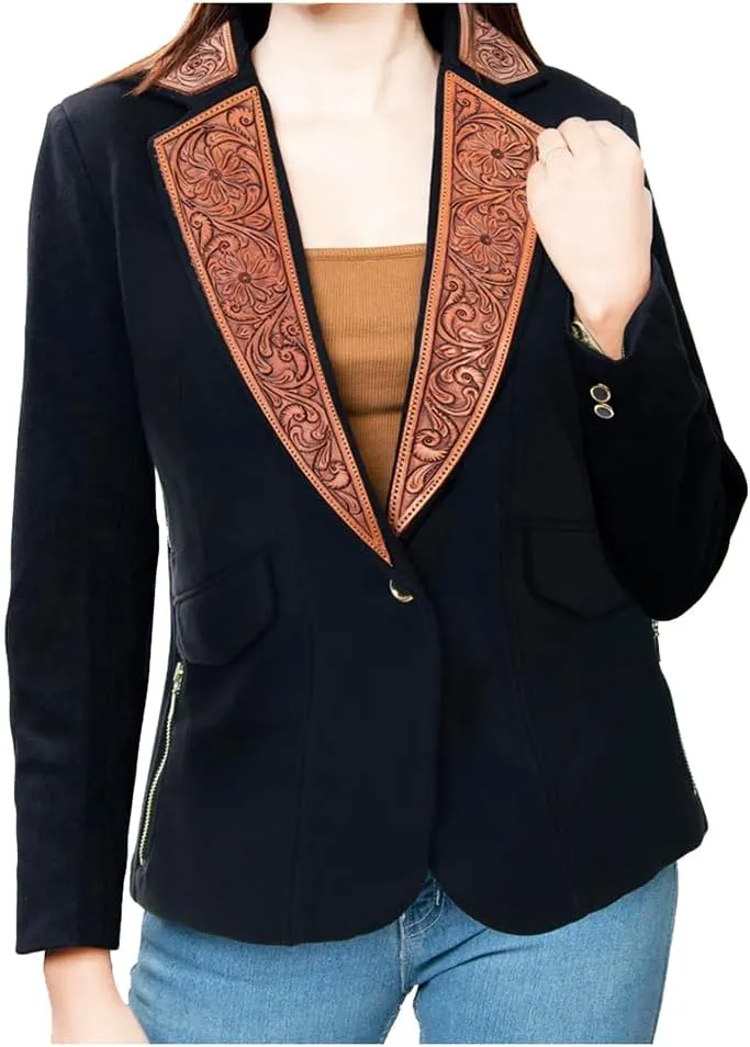 American Darling Genuine leather Hand tooled hand carved Women Blazer dress jacket | Vintage Leather Jacket | Blazer Jacket