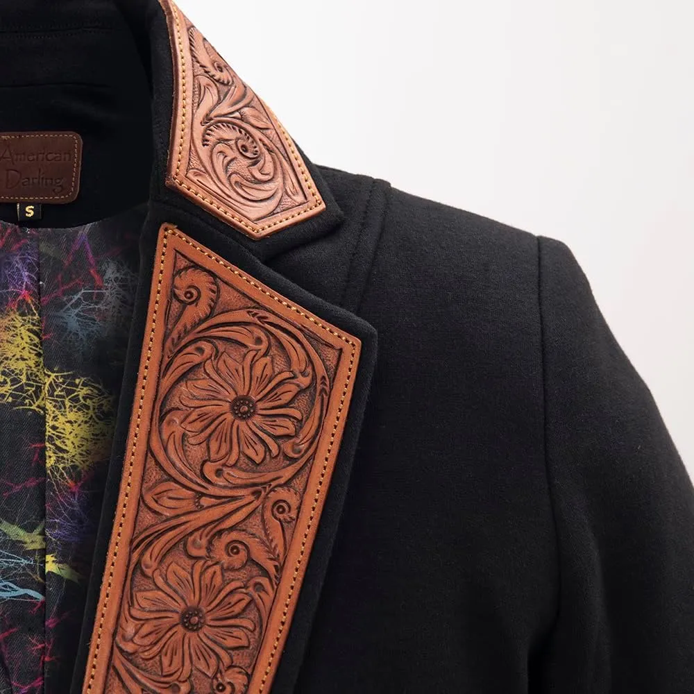 American Darling Genuine leather Hand tooled hand carved Women Blazer dress jacket | Vintage Leather Jacket | Blazer Jacket