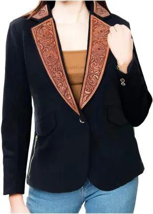 American Darling Genuine leather Hand tooled hand carved Women Blazer dress jacket | Vintage Leather Jacket | Blazer Jacket