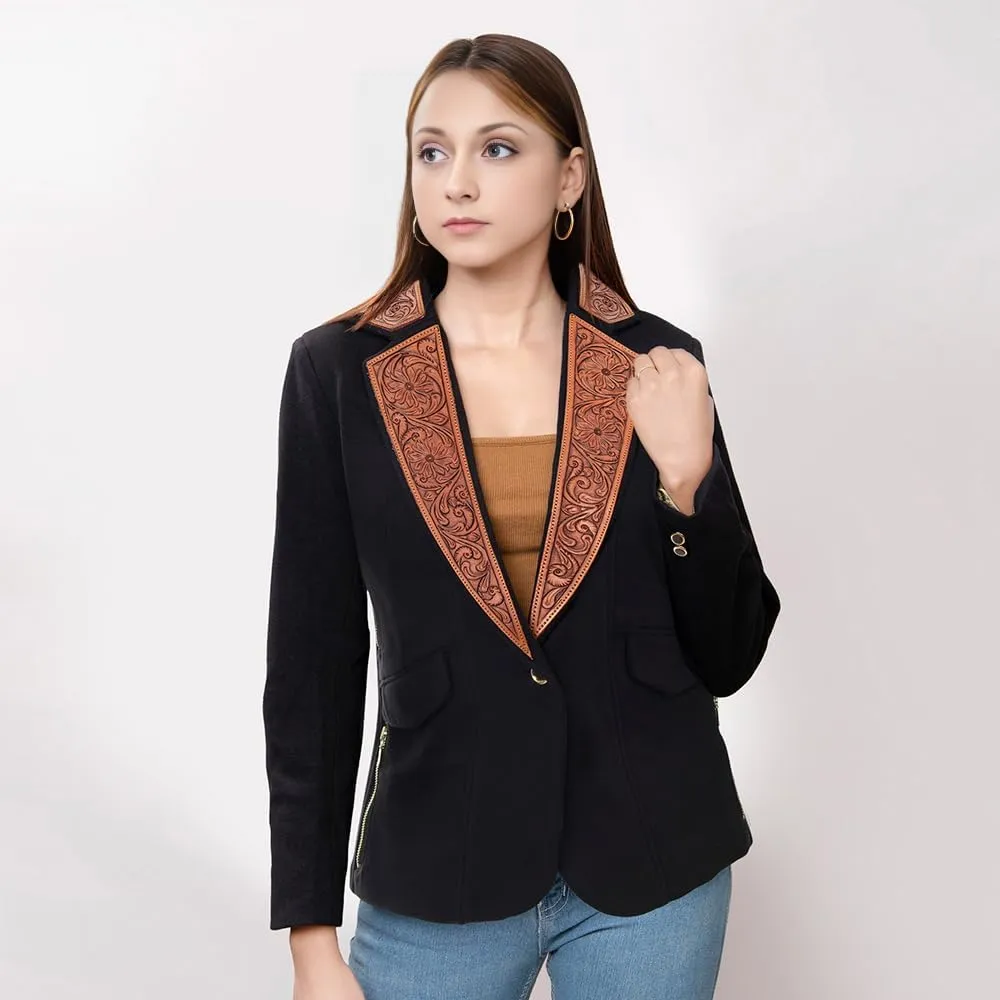 American Darling Genuine leather Hand tooled hand carved Women Blazer dress jacket | Vintage Leather Jacket | Blazer Jacket