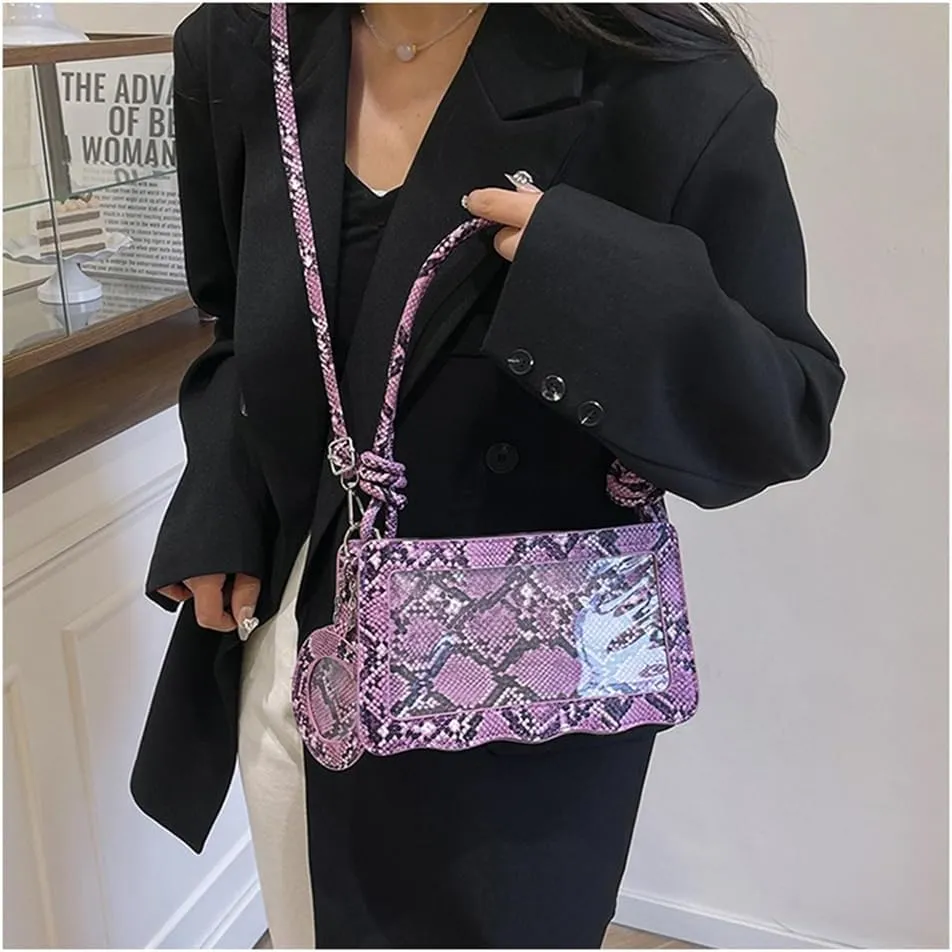 Animal Print Hobo Shoulder Bag with Coin Purse Leather Serpentine Pattern Satchel Square Handbag Trendy Crossbody Bag