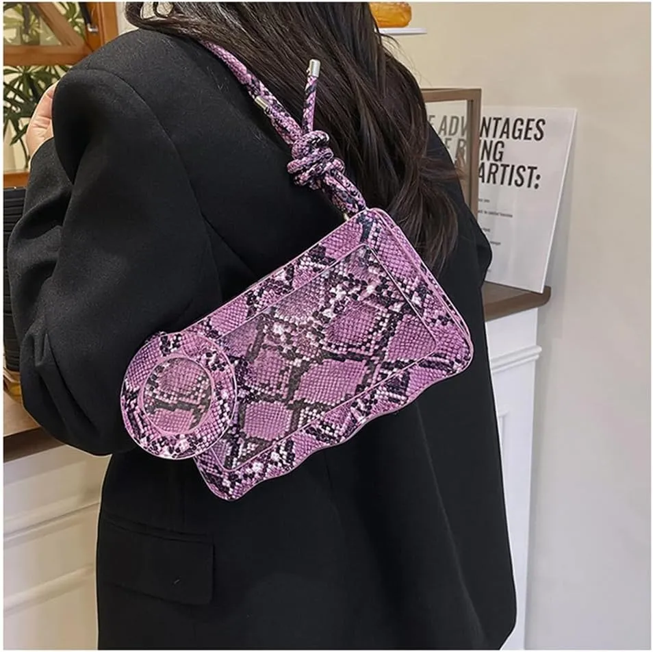 Animal Print Hobo Shoulder Bag with Coin Purse Leather Serpentine Pattern Satchel Square Handbag Trendy Crossbody Bag