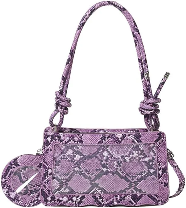 Animal Print Hobo Shoulder Bag with Coin Purse Leather Serpentine Pattern Satchel Square Handbag Trendy Crossbody Bag