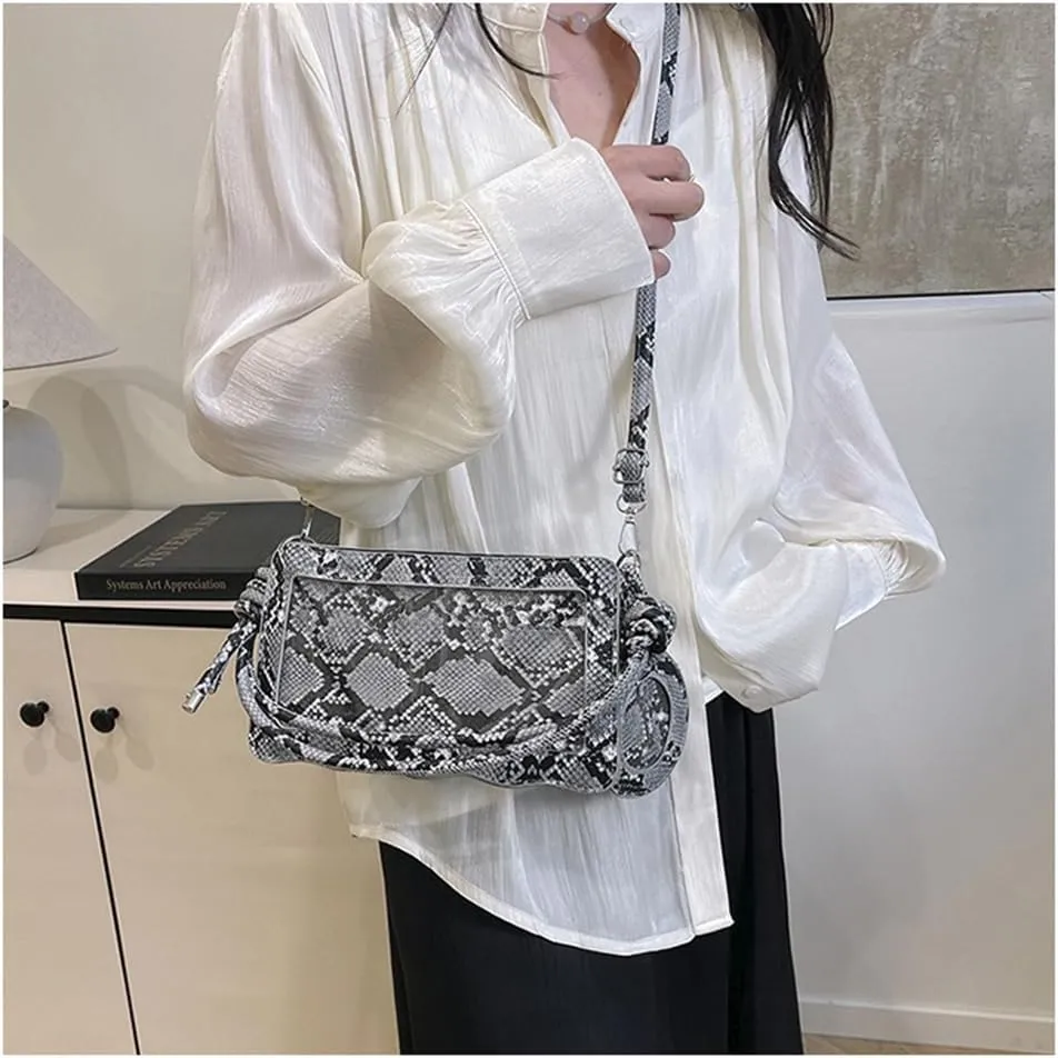 Animal Print Hobo Shoulder Bag with Coin Purse Leather Serpentine Pattern Satchel Square Handbag Trendy Crossbody Bag
