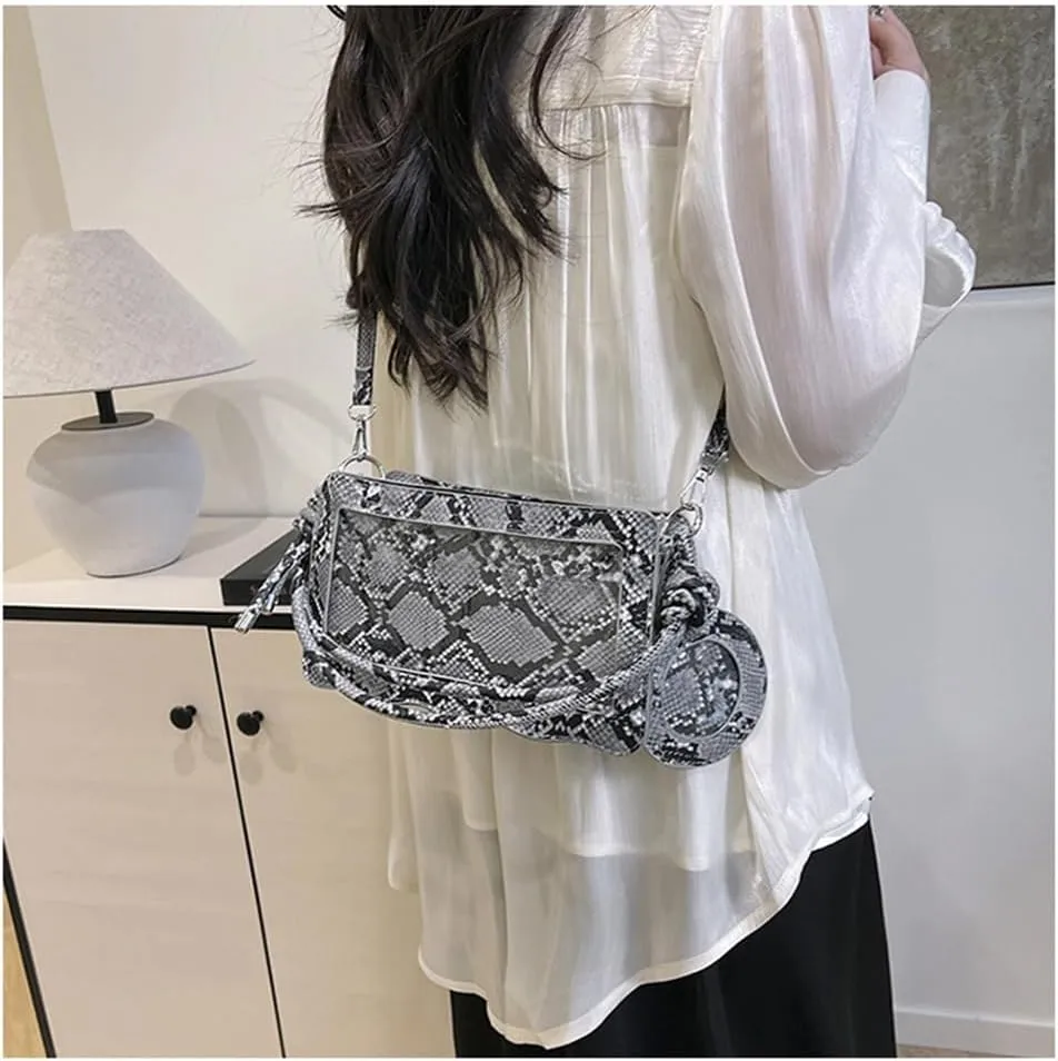 Animal Print Hobo Shoulder Bag with Coin Purse Leather Serpentine Pattern Satchel Square Handbag Trendy Crossbody Bag