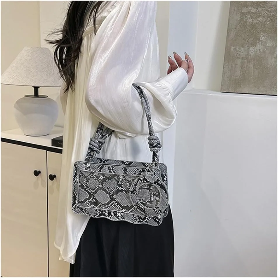 Animal Print Hobo Shoulder Bag with Coin Purse Leather Serpentine Pattern Satchel Square Handbag Trendy Crossbody Bag