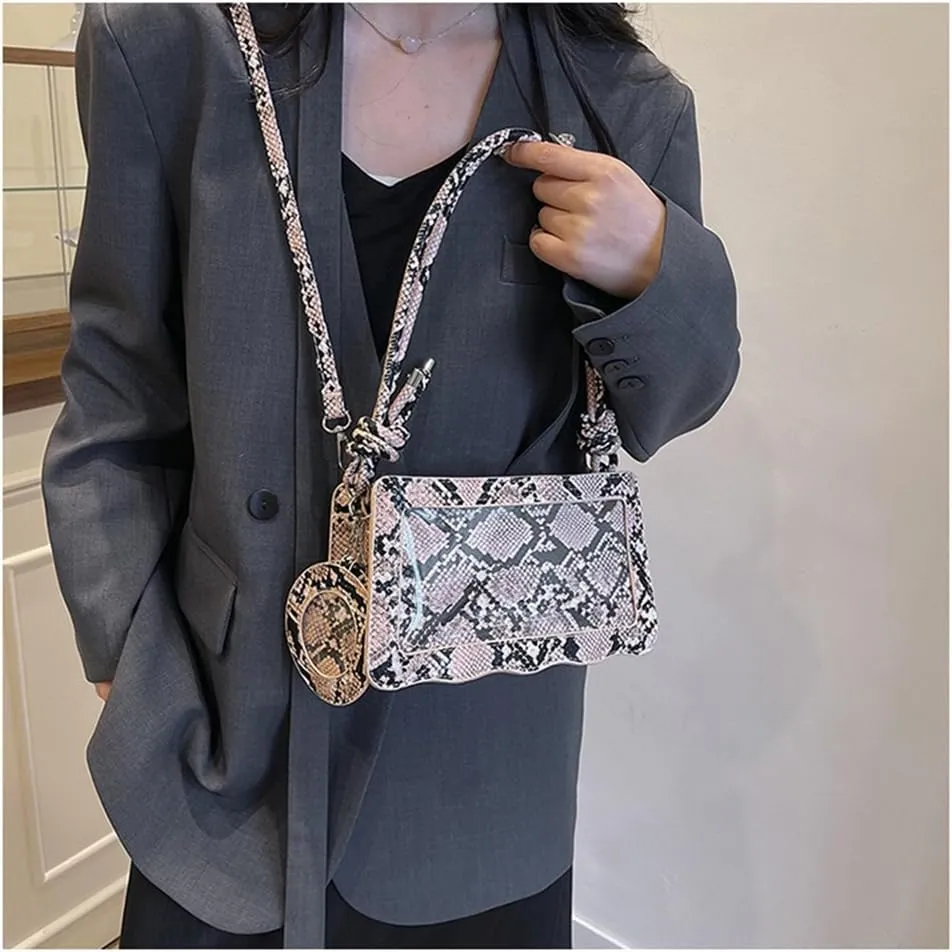 Animal Print Hobo Shoulder Bag with Coin Purse Leather Serpentine Pattern Satchel Square Handbag Trendy Crossbody Bag