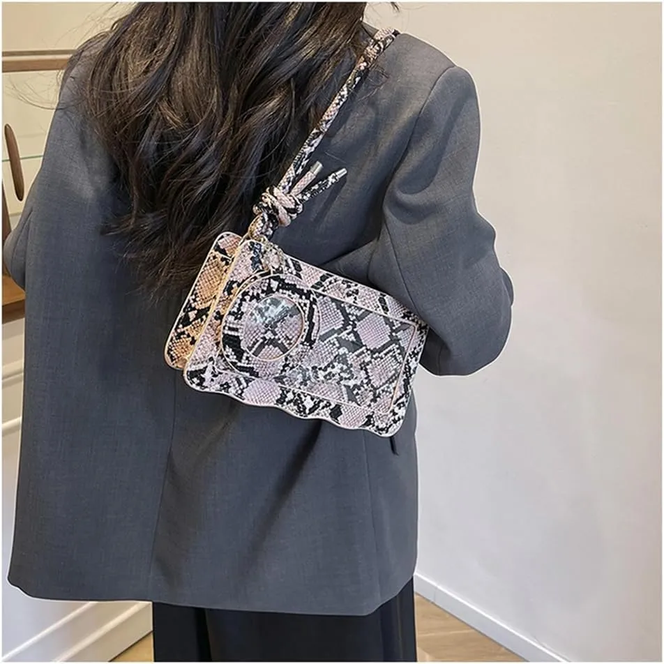 Animal Print Hobo Shoulder Bag with Coin Purse Leather Serpentine Pattern Satchel Square Handbag Trendy Crossbody Bag
