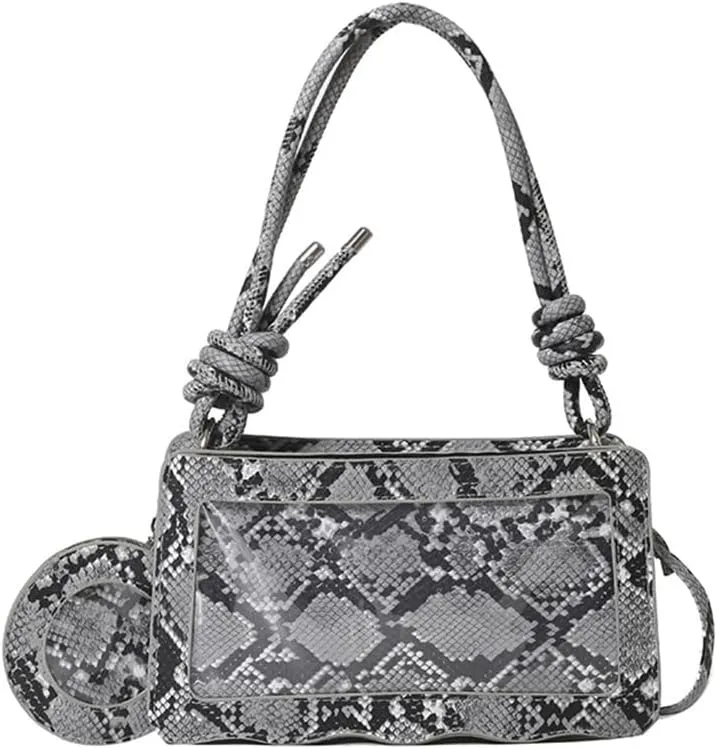 Animal Print Hobo Shoulder Bag with Coin Purse Leather Serpentine Pattern Satchel Square Handbag Trendy Crossbody Bag