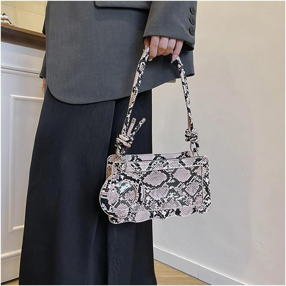 Animal Print Hobo Shoulder Bag with Coin Purse Leather Serpentine Pattern Satchel Square Handbag Trendy Crossbody Bag