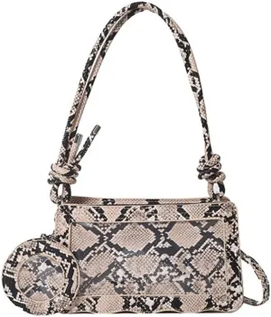 Animal Print Hobo Shoulder Bag with Coin Purse Leather Serpentine Pattern Satchel Square Handbag Trendy Crossbody Bag