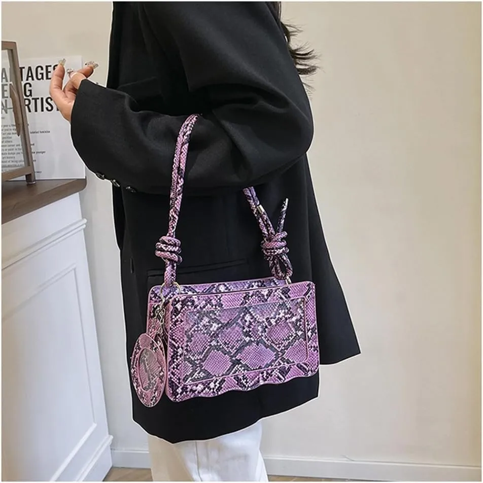 Animal Print Hobo Shoulder Bag with Coin Purse Leather Serpentine Pattern Satchel Square Handbag Trendy Crossbody Bag