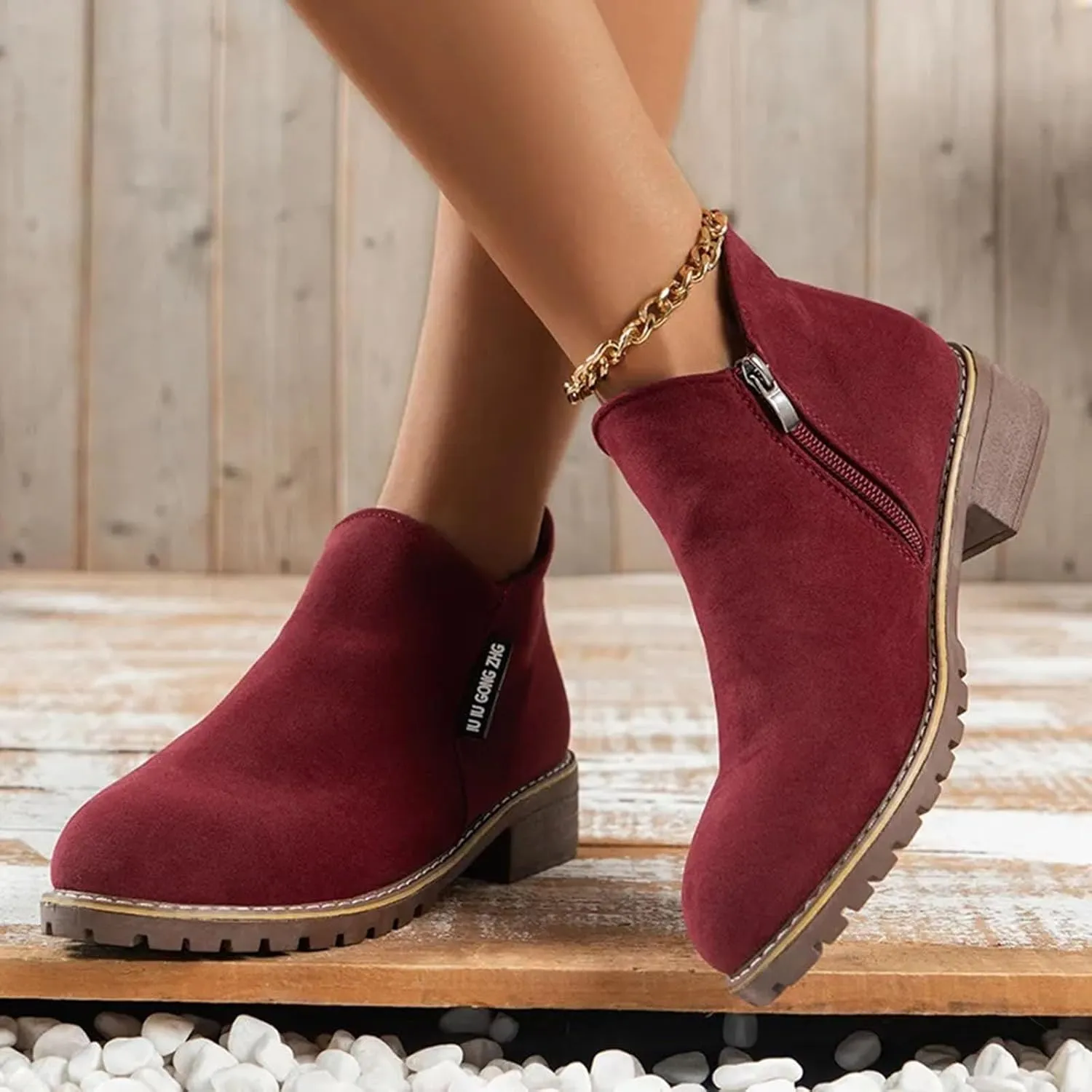 Ankle Boots for Women No Heel Fall Boots for Women 2024 Low Heel Vintage Retro Side Zipper Boots Low Heel Shoes