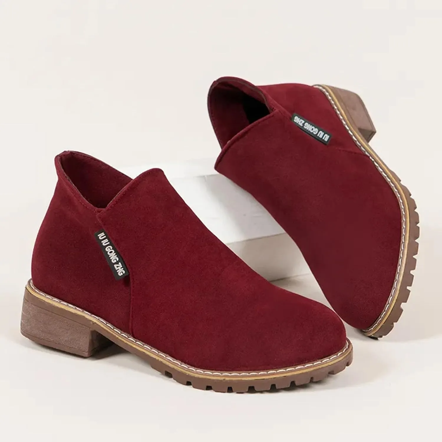 Ankle Boots for Women No Heel Fall Boots for Women 2024 Low Heel Vintage Retro Side Zipper Boots Low Heel Shoes