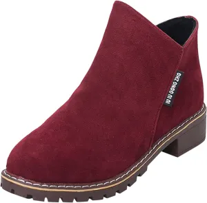 Ankle Boots for Women No Heel Fall Boots for Women 2024 Low Heel Vintage Retro Side Zipper Boots Low Heel Shoes