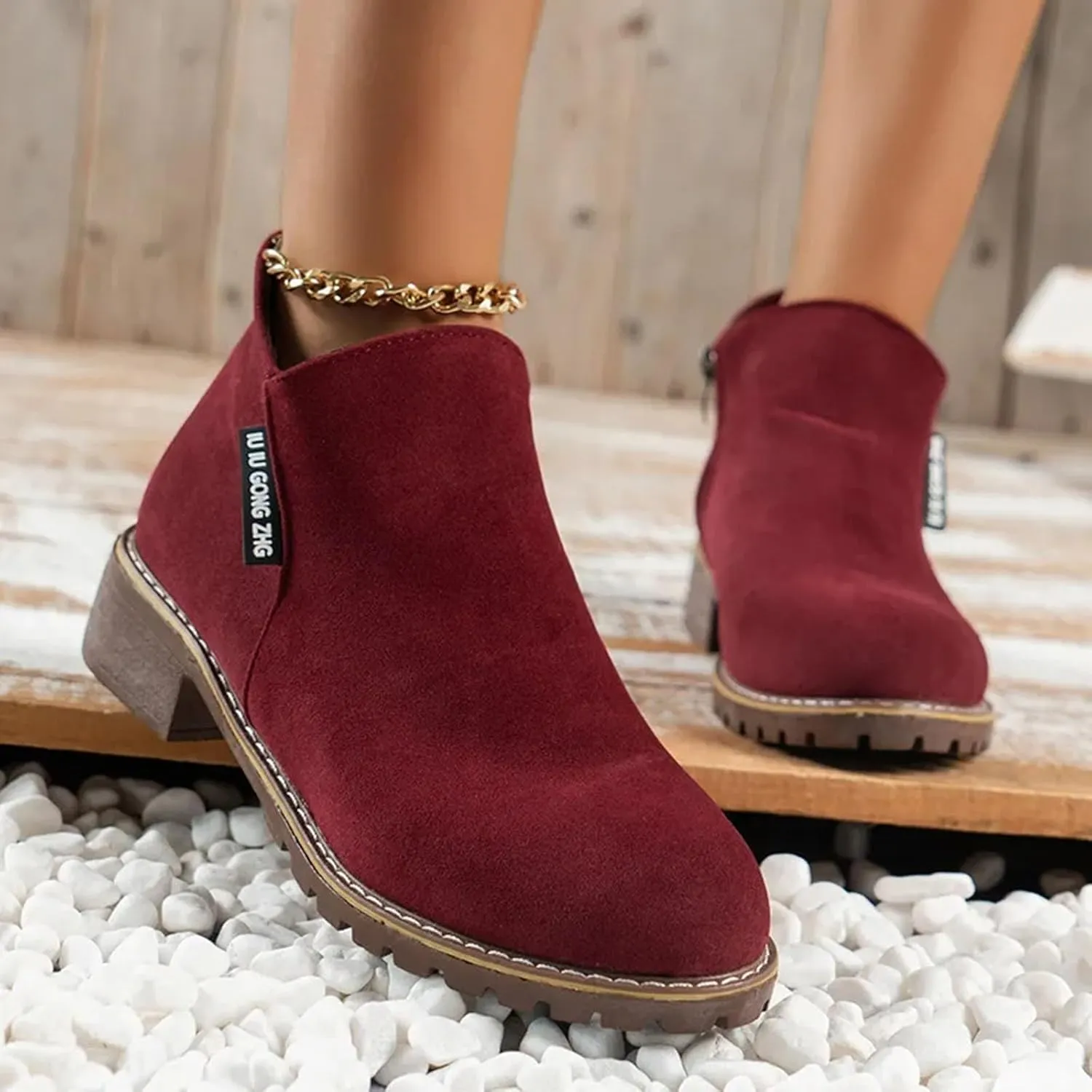Ankle Boots for Women No Heel Fall Boots for Women 2024 Low Heel Vintage Retro Side Zipper Boots Low Heel Shoes
