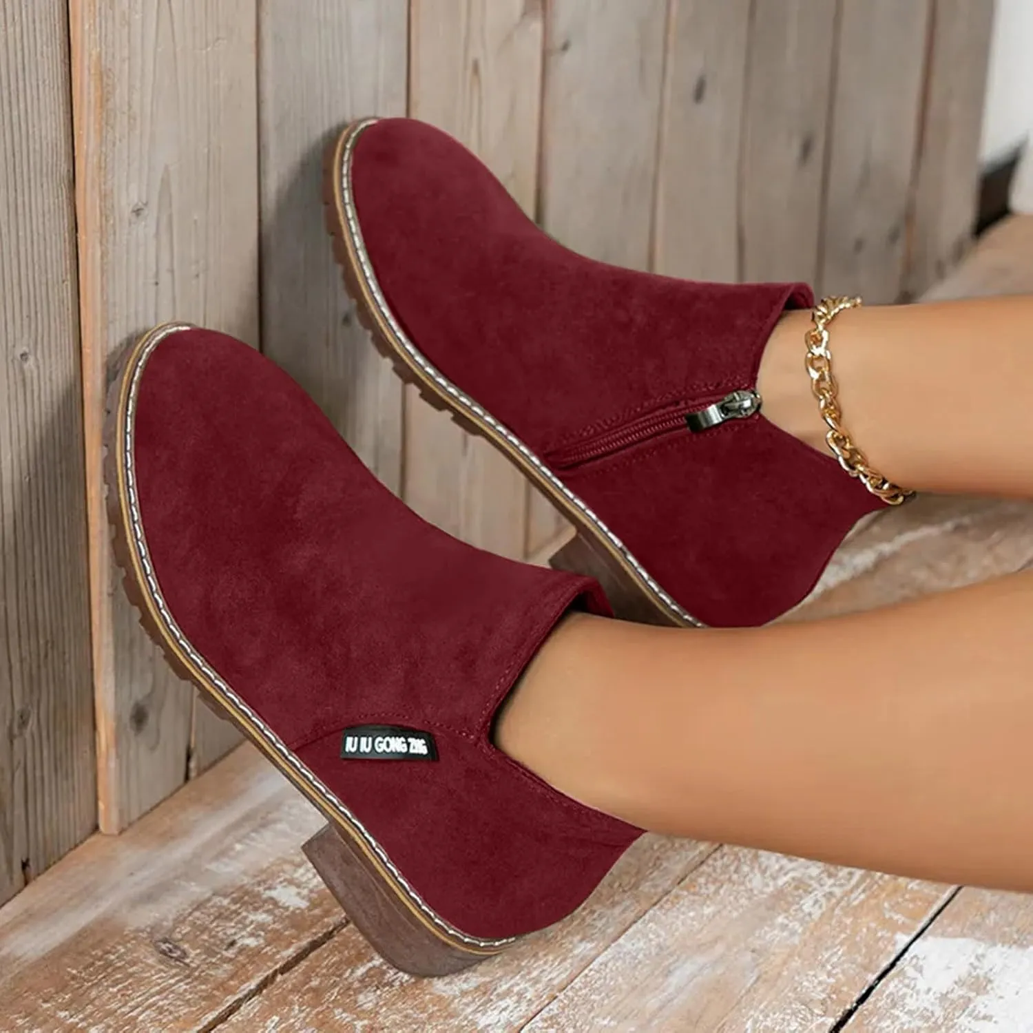 Ankle Boots for Women No Heel Fall Boots for Women 2024 Low Heel Vintage Retro Side Zipper Boots Low Heel Shoes