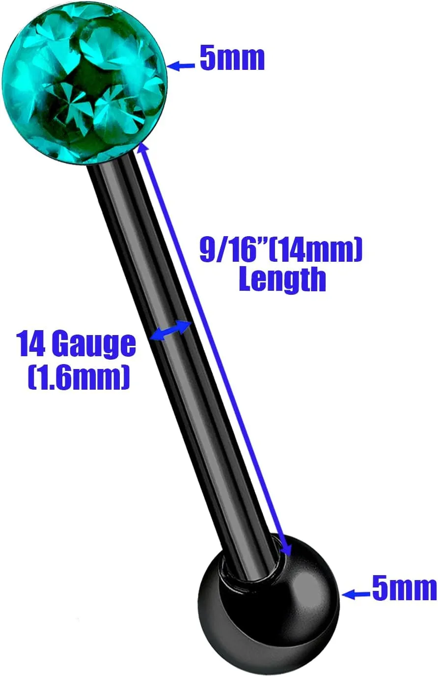 Anodized Titanium G23 14g tongue piercing jewelry Piercing Jewelry 5mm Ferido Crystal More Choices