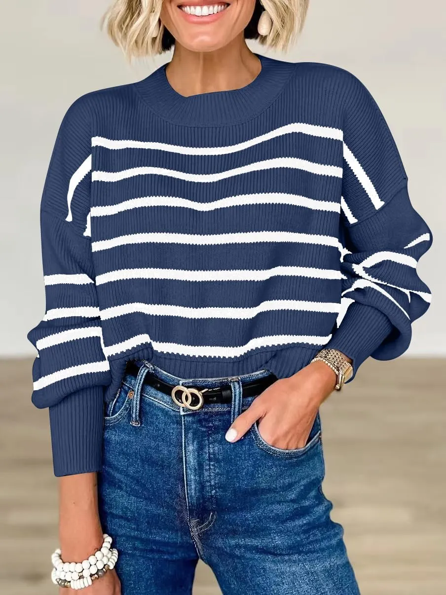 ANRABESS Womens Oversized Crewneck Cropped Sweaters Long Batwing Sleeve Side Slit Ribbed Knit Pullover Tops 2024 Fall Trendy