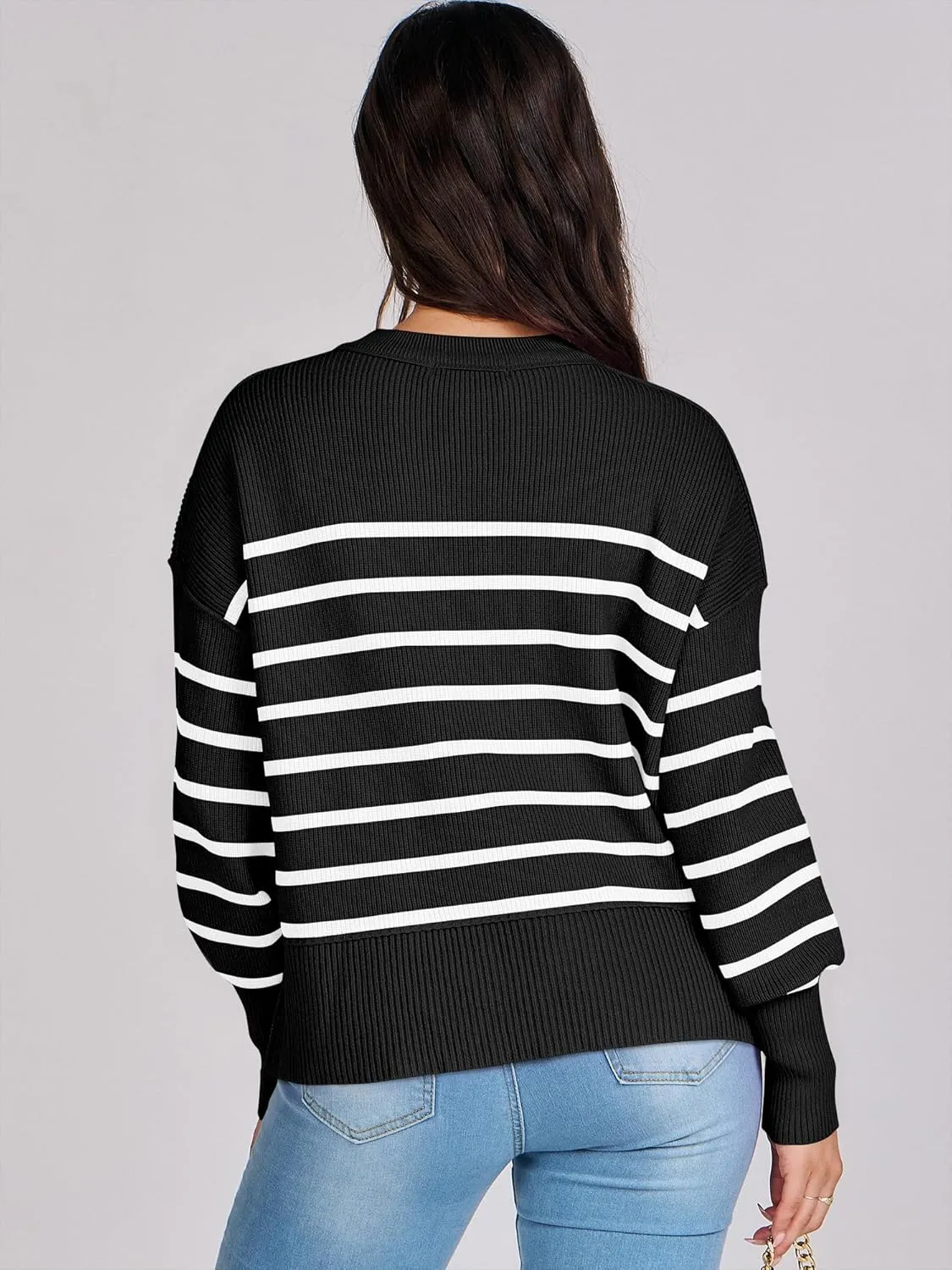 ANRABESS Womens Oversized Crewneck Cropped Sweaters Long Batwing Sleeve Side Slit Ribbed Knit Pullover Tops 2024 Fall Trendy