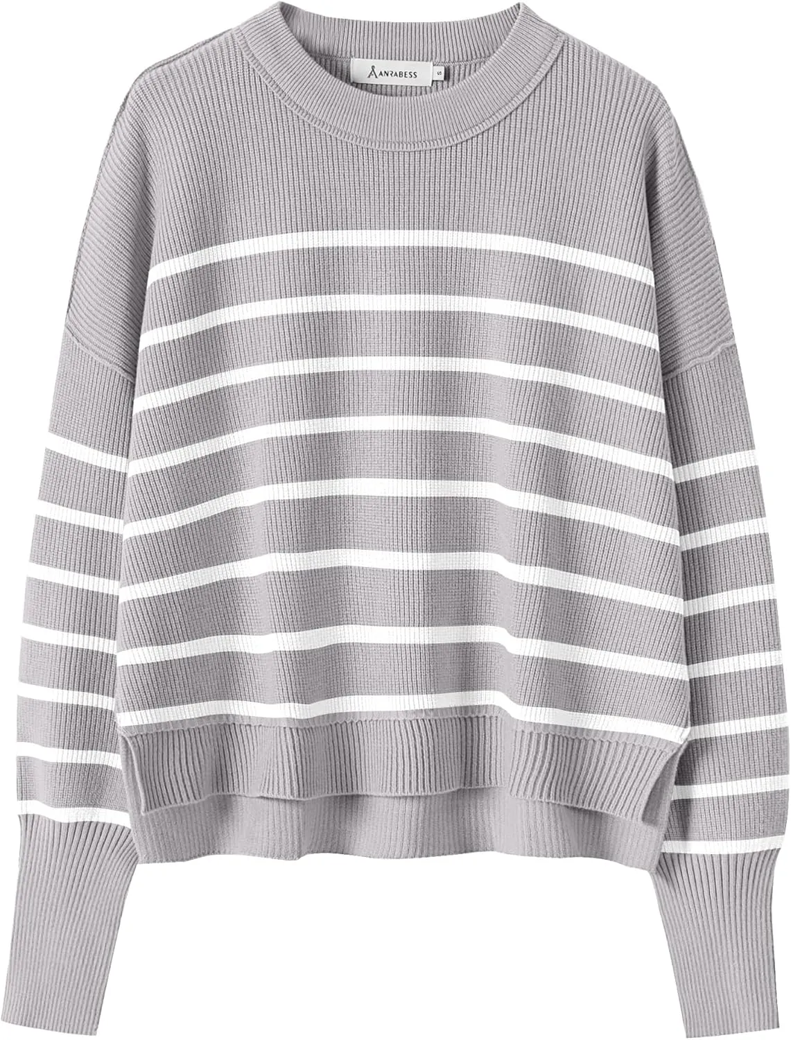 ANRABESS Womens Oversized Crewneck Cropped Sweaters Long Batwing Sleeve Side Slit Ribbed Knit Pullover Tops 2024 Fall Trendy