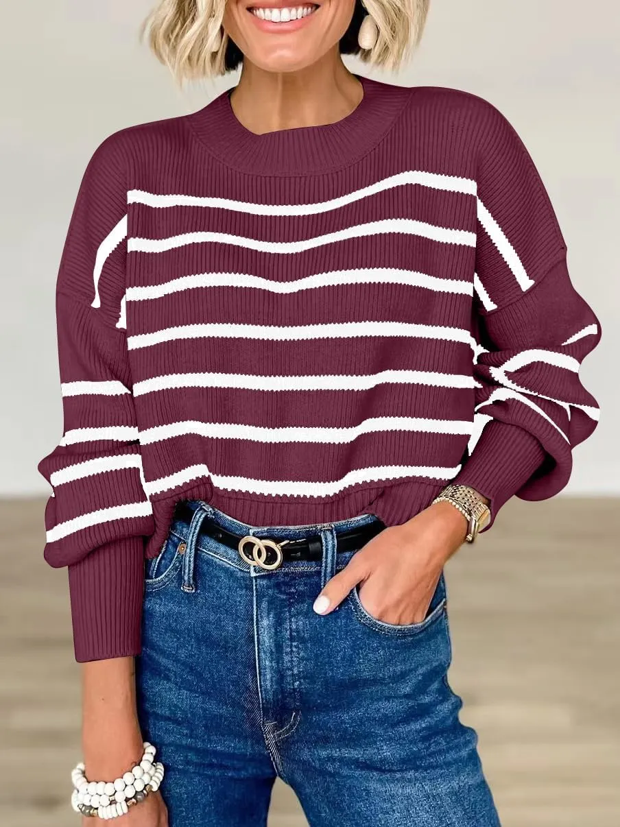 ANRABESS Womens Oversized Crewneck Cropped Sweaters Long Batwing Sleeve Side Slit Ribbed Knit Pullover Tops 2024 Fall Trendy