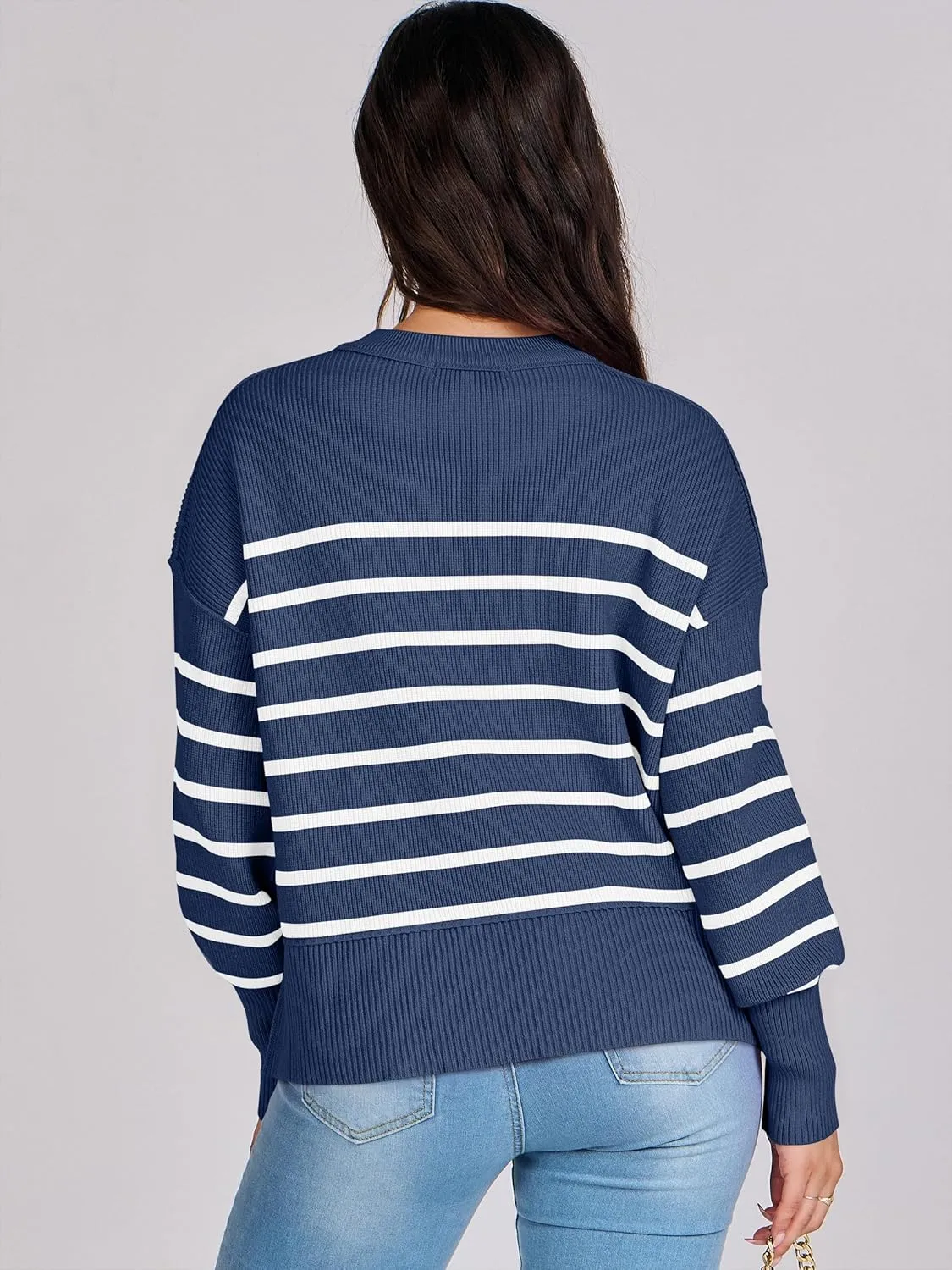 ANRABESS Womens Oversized Crewneck Cropped Sweaters Long Batwing Sleeve Side Slit Ribbed Knit Pullover Tops 2024 Fall Trendy