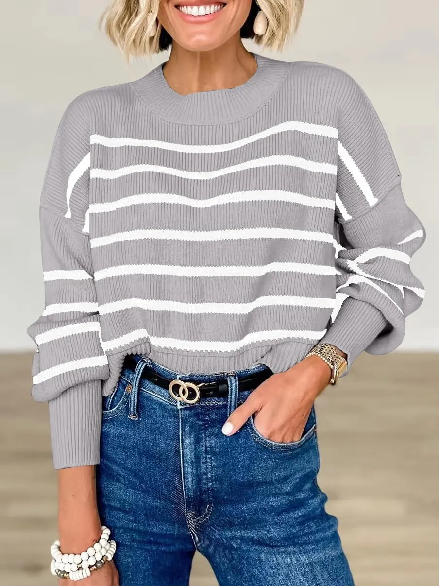 ANRABESS Womens Oversized Crewneck Cropped Sweaters Long Batwing Sleeve Side Slit Ribbed Knit Pullover Tops 2024 Fall Trendy