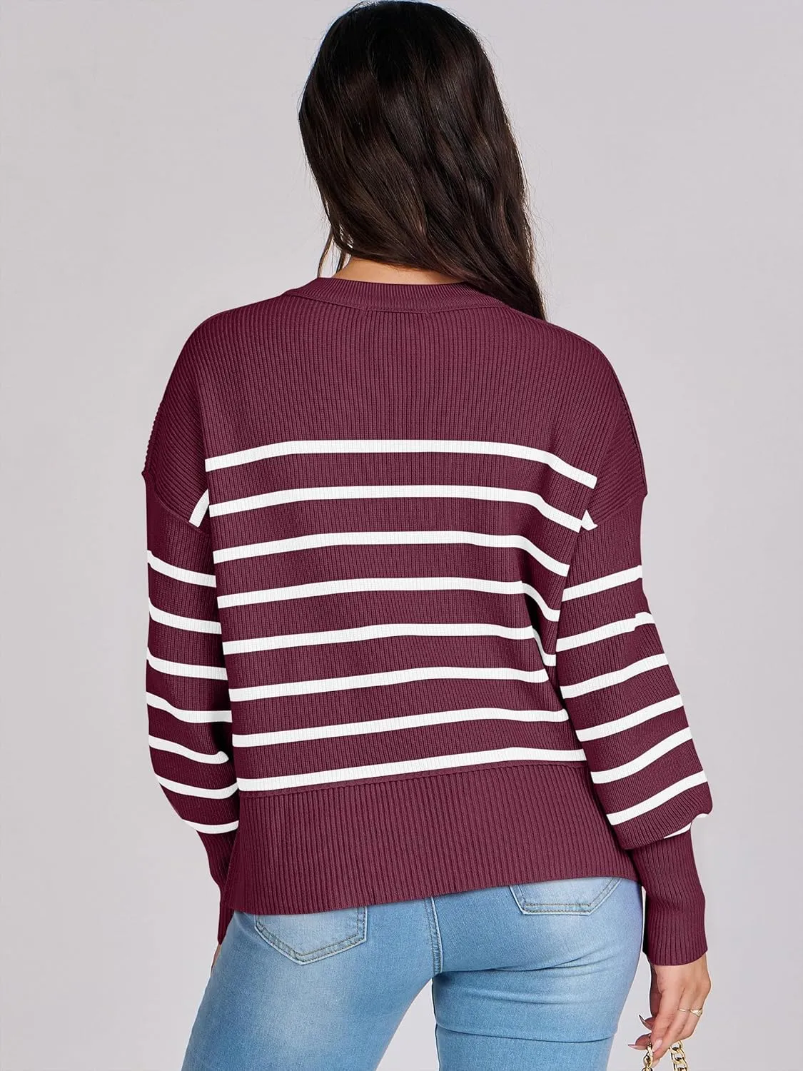 ANRABESS Womens Oversized Crewneck Cropped Sweaters Long Batwing Sleeve Side Slit Ribbed Knit Pullover Tops 2024 Fall Trendy