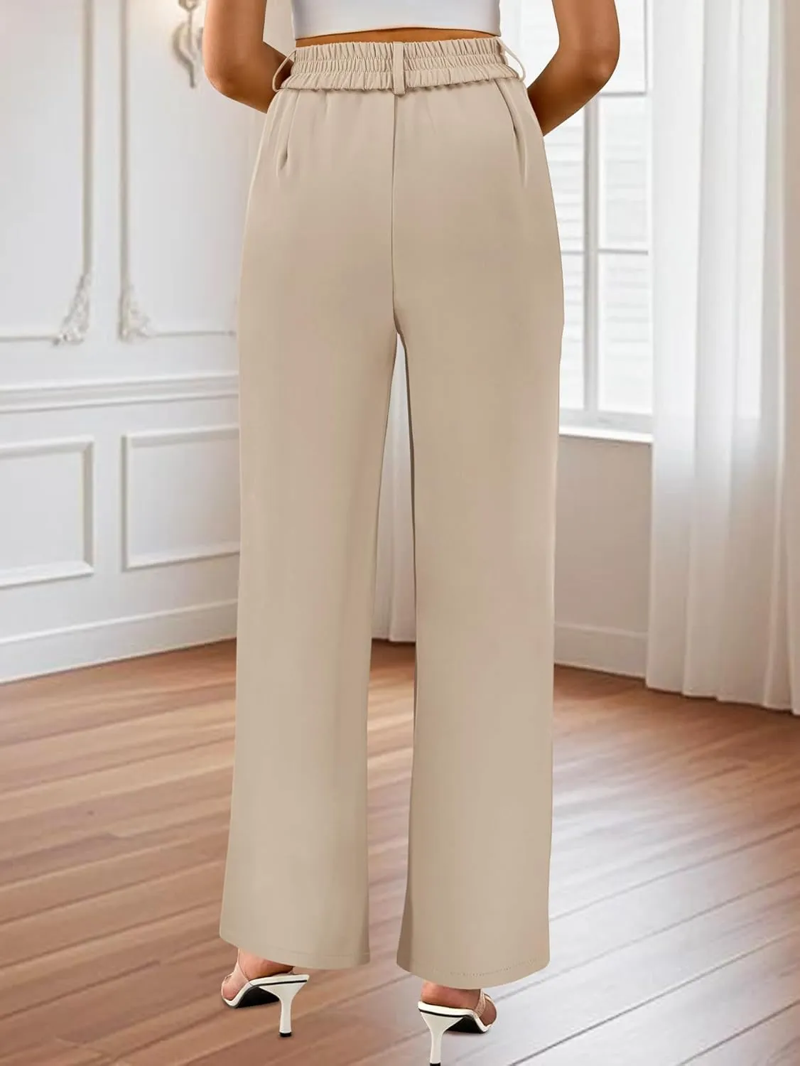 AUXDIO Womens Straight Leg Pants Casual High Waisted Stretchy Double Buttoned Trousers Work Business Dress Pant