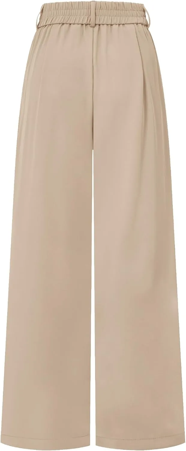 AUXDIO Womens Straight Leg Pants Casual High Waisted Stretchy Double Buttoned Trousers Work Business Dress Pant