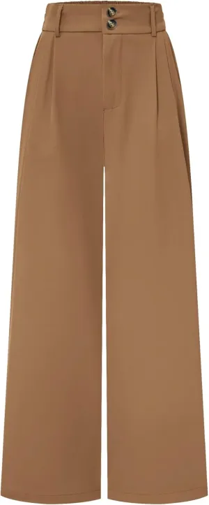 AUXDIO Womens Straight Leg Pants Casual High Waisted Stretchy Double Buttoned Trousers Work Business Dress Pant